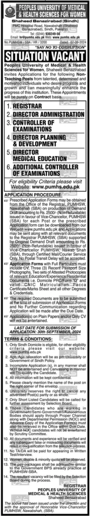 PUMHS Jobs 2024 People's University of Medical and Health Sciences 1 PUMHS-Jobs-2024-Advertisement